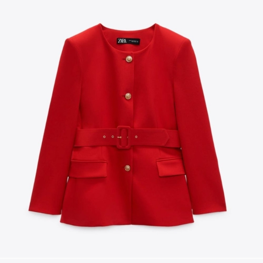 NWOT Zara Red Blazer with Gold Buttons and Shoulder Pads Sz XS